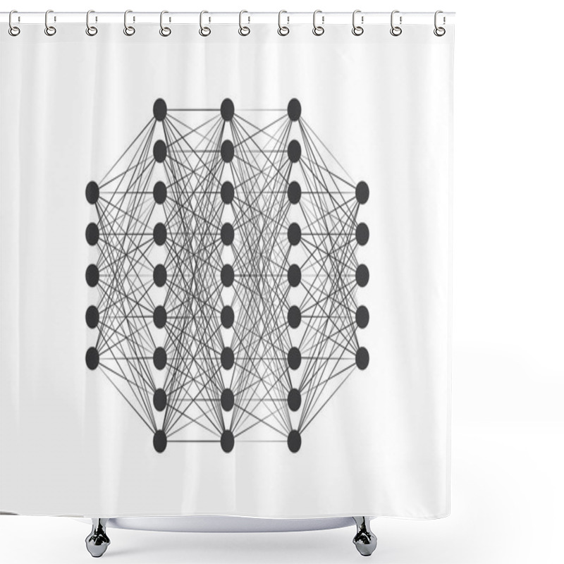 Personality  Neural Network Model On White Background. Artificial Intelligence, Data Science. Vector Illustration. Black And White Colors Shower Curtains