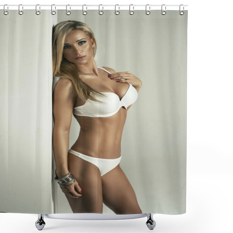 Personality  Sexy Blonde Woman In White Lingerie Shower Curtains