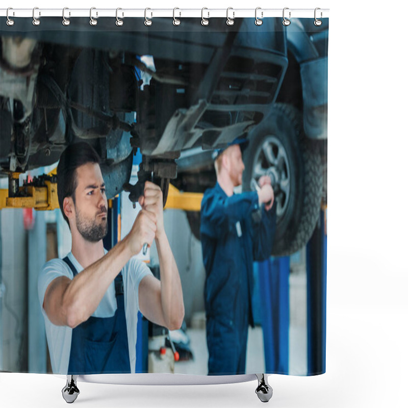 Personality  Automechanics Working On Car Shower Curtains