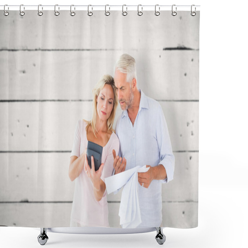 Personality  Anxious Couple Working Out Their Bills Shower Curtains