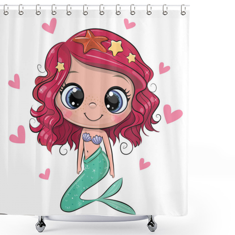 Personality  Cartoon Mermaid With Pink Hair On A White Background Shower Curtains