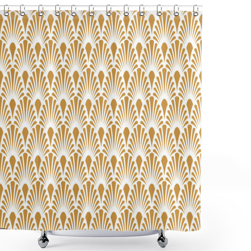 Personality  Abstract Golden Decorative Tile. Geometric Ginkgo Seamless Pattern. Floral Background. Shower Curtains