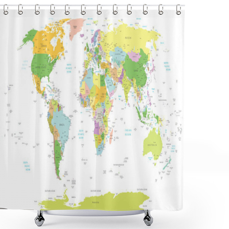 Personality  High Detail World Map.All Elements Are Separated In Editable Layers Clearly Labeled. Vector 1 Shower Curtains