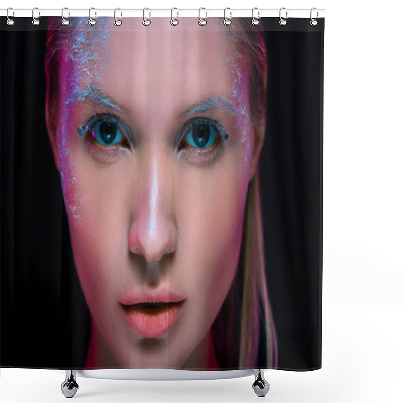 Personality  Close Up Portrait Of Attractive Young Woman With Winter Make Up Isolated On Black Shower Curtains