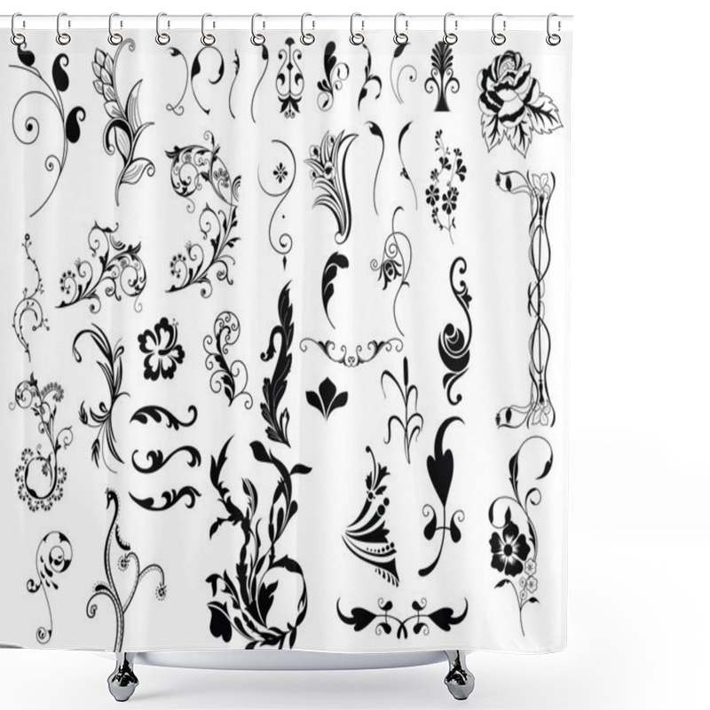 Personality  Set Of Flowers & Elements Shower Curtains