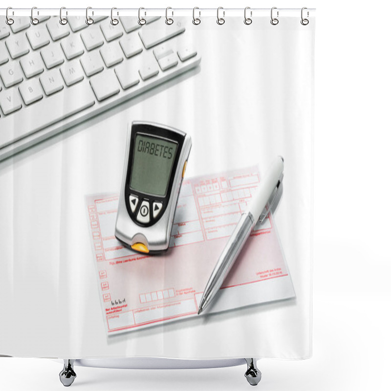 Personality  Glucose Meter And Recipe On The  Doctors Desk Shower Curtains