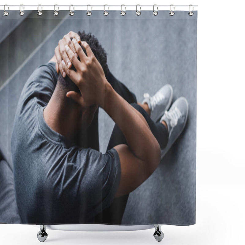 Personality  Depressed African American Man Having Panic Attack At Home Shower Curtains