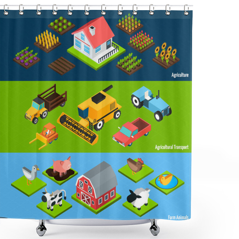 Personality  Farm Horizontal Isometric Banners Set Shower Curtains