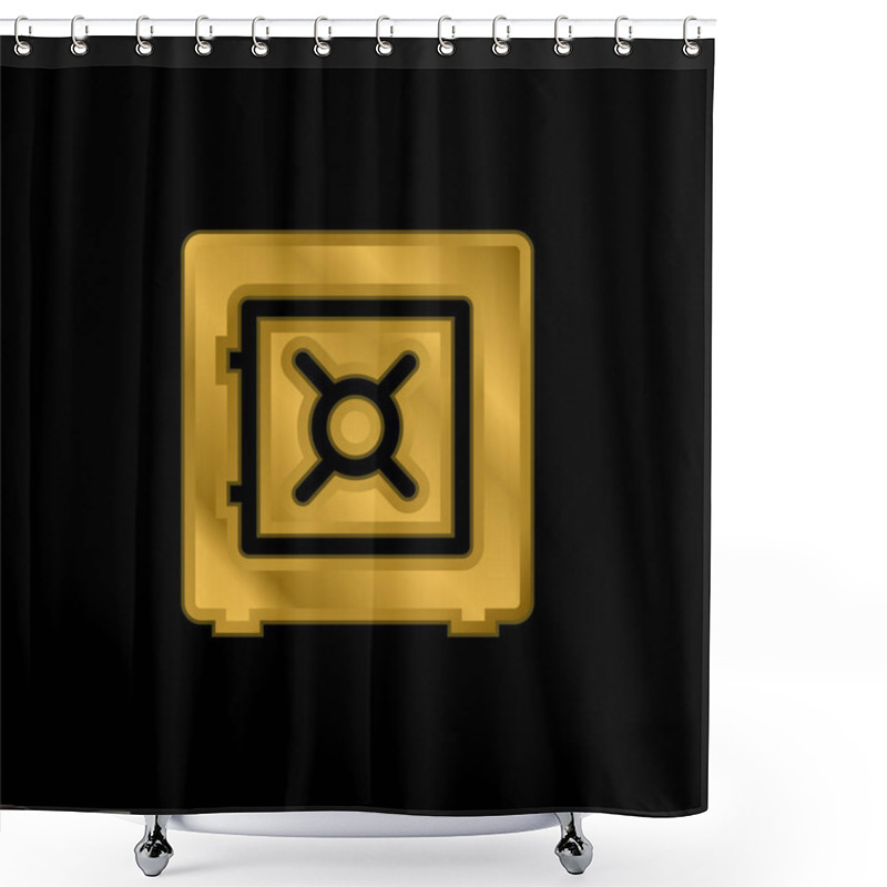 Personality  Bank Safe Box Gold Plated Metalic Icon Or Logo Vector Shower Curtains