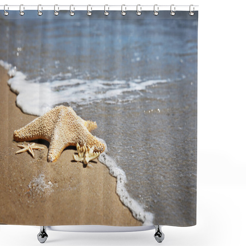 Personality  Starfishes On Sand Beach Shower Curtains