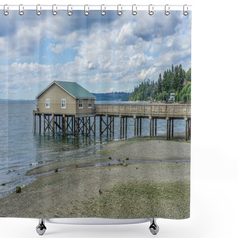 Personality  A Veiw Of The Pier At Rodondo Beach, Washington. The Tide Is Low. Shower Curtains