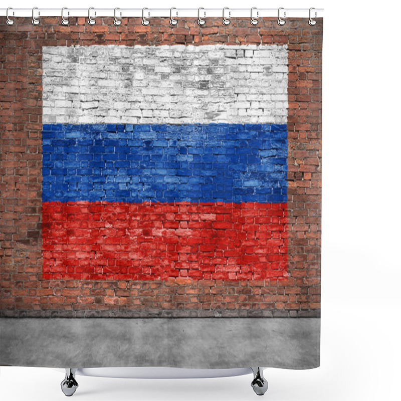 Personality  Flag Of Russsia On Brick Wall With Part Of Foreground Shower Curtains