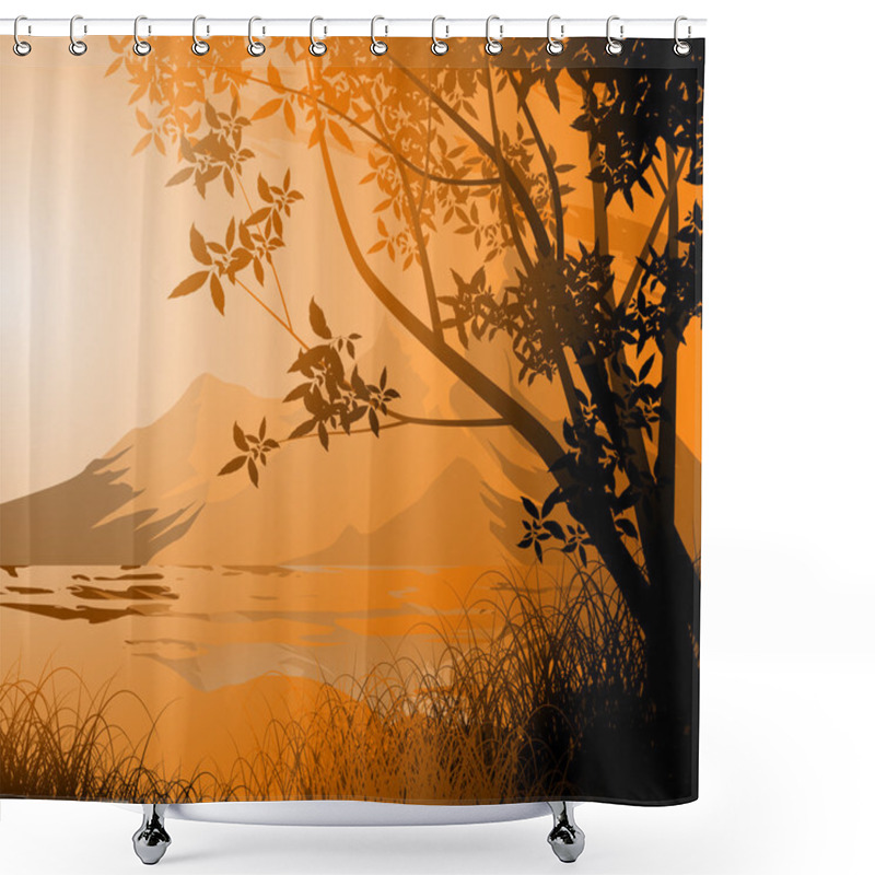 Personality  Tree Silhouette Scene Shower Curtains