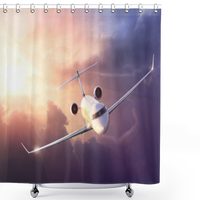 Personality  Airplane In The Sky At Sunset Shower Curtains