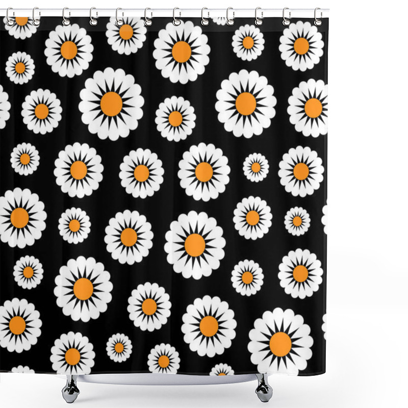 Personality  Creative Seamless Floral Vector Pattern. White Chamomile On A Black Background. For The Original, Decorative Flower Backdrop For Greeting Cards, Flyers, Packagings, Prints, Textiles, Etc. Shower Curtains