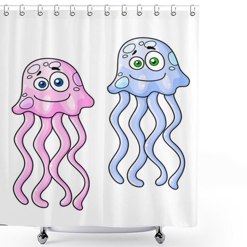 Personality  Cartoon Pink And Blue Jellyfish Shower Curtains