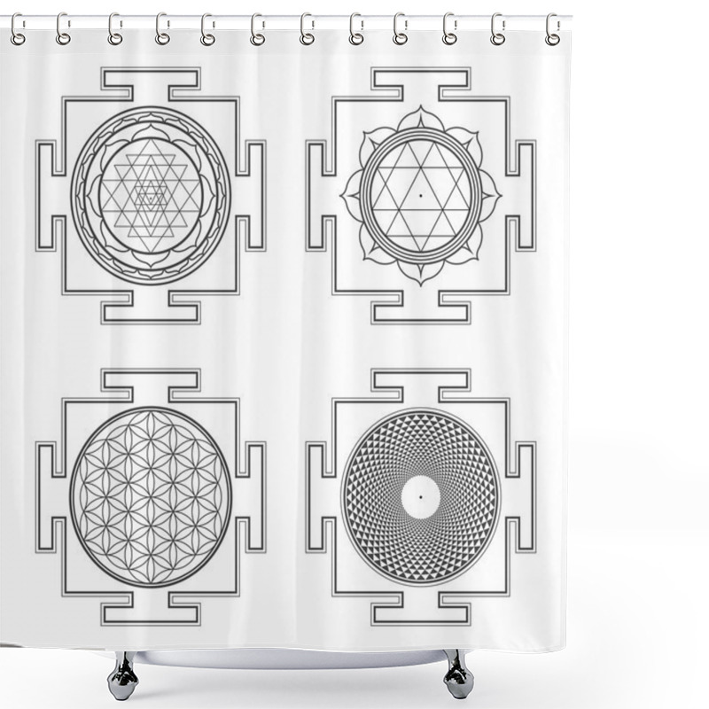 Personality  Monocrome Outline Hindu Yantra Illustrations Se Shower Curtains