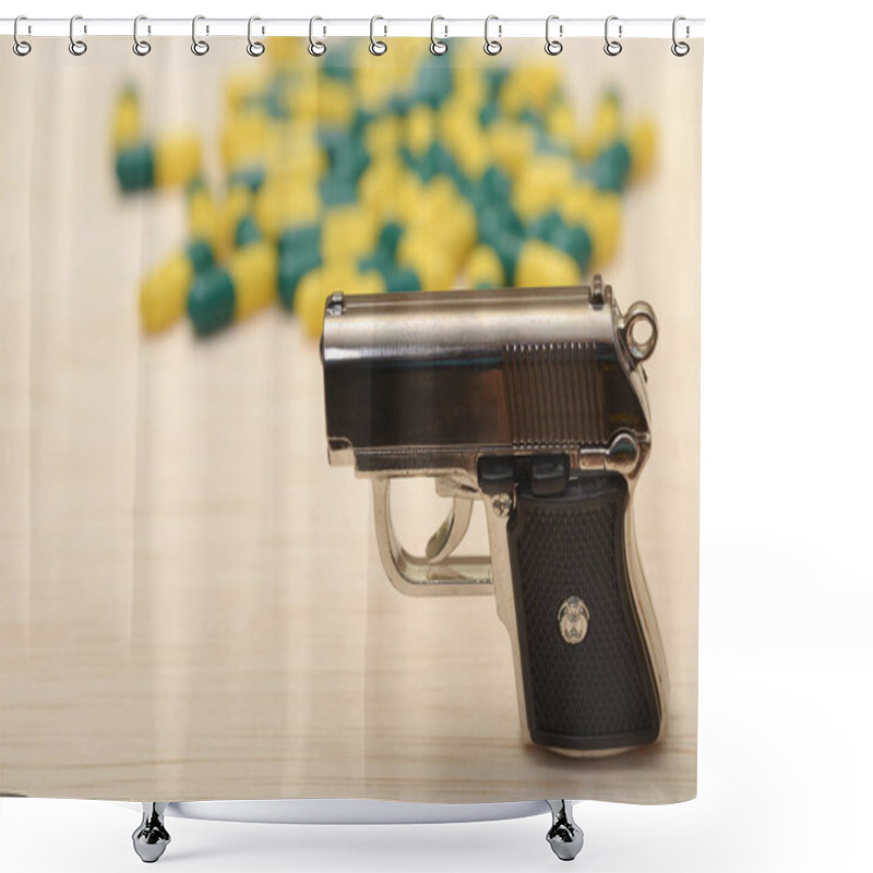 Personality  A Dangerous Mix: Guns And Drugs Representing Crime And Consequences Shower Curtains