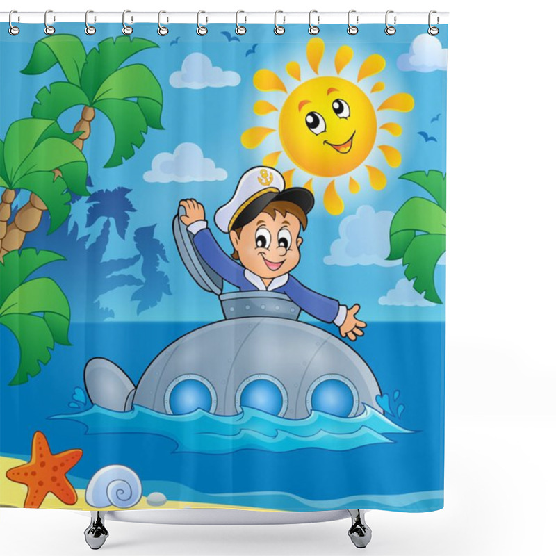 Personality  Submarine With Sailor Theme Image 3 Shower Curtains