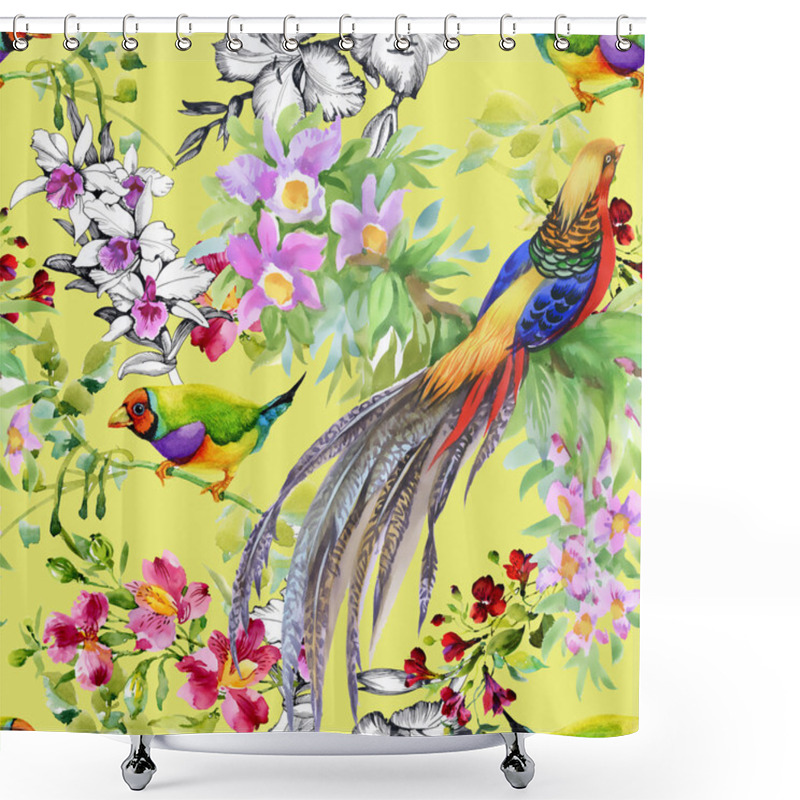 Personality  Tropical  Birds And Exotic Flowers Shower Curtains