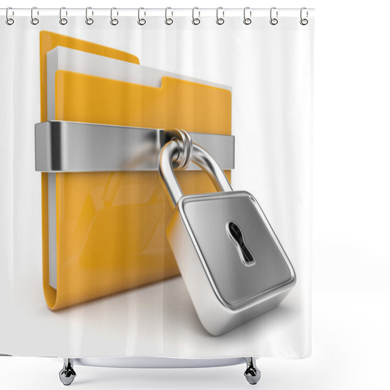 Personality  Yellow Folder And Lock. Data Security Concept. 3D Isolated Shower Curtains