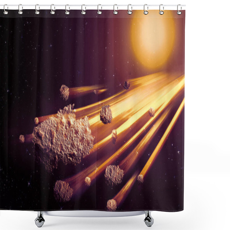 Personality  Sci-fi Fantastic Background - Burning And Exploding Stars, Hell, Asteroid Impact, Glowing Horizon. Deep Space. Attack Of The Asteroid. Scientific Llustration. 3D Illustration. Shower Curtains