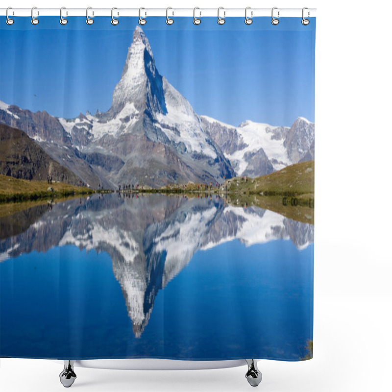 Personality  Tourists In Front Of The Matterhorn Shower Curtains