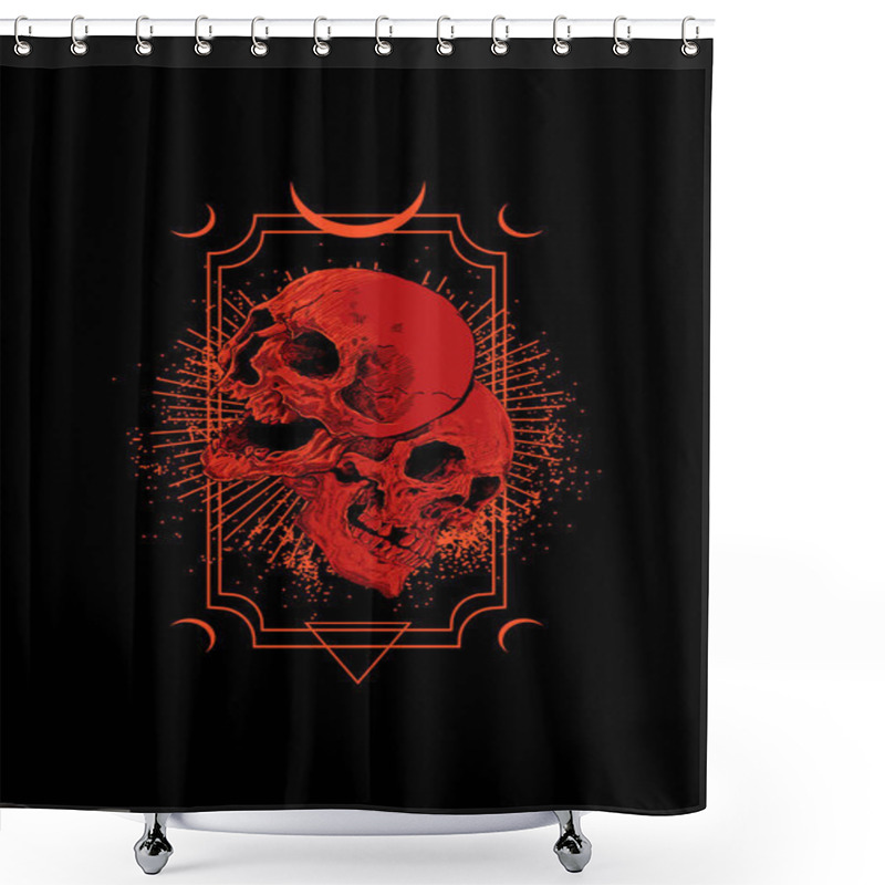 Personality  Skull With Frame Vector Illustration Shower Curtains