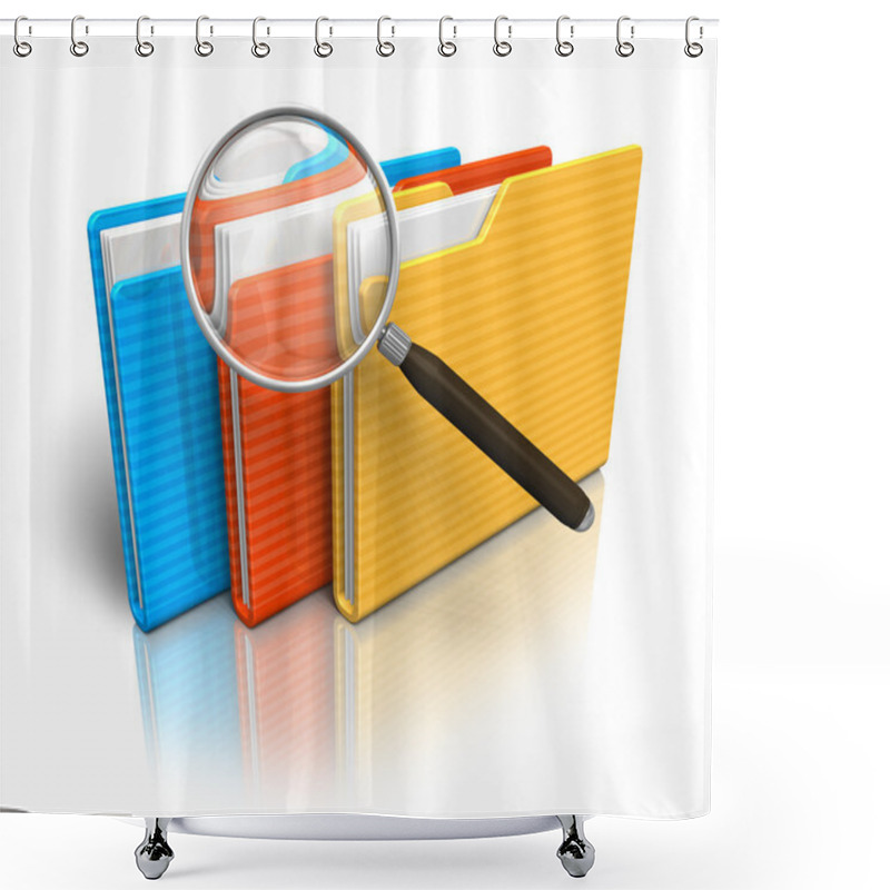 Personality  File Search Concept: Folders And Magnifying Glass Shower Curtains