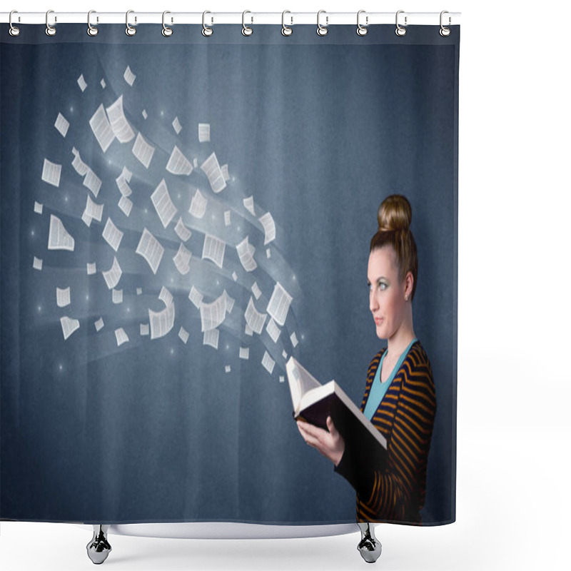 Personality  Young Lady Holding Book  Shower Curtains