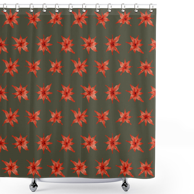 Personality  Floral Pattern Featuring Vibrant Red Flowers On A Dark Green Background For Textile Design Shower Curtains