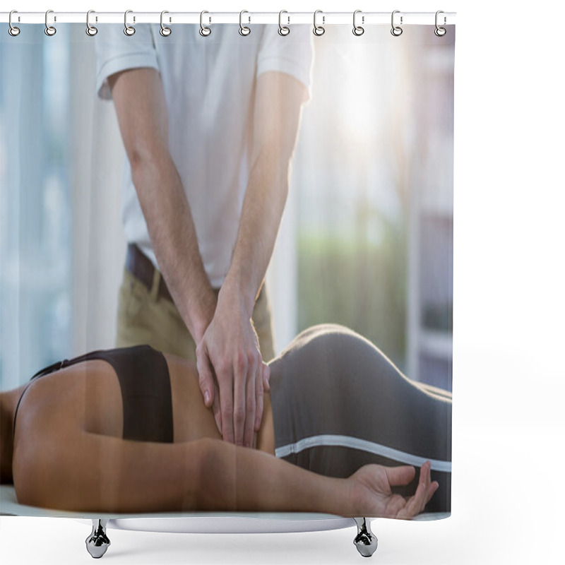 Personality  Physiotherapist Giving Back Massage To Patient Shower Curtains