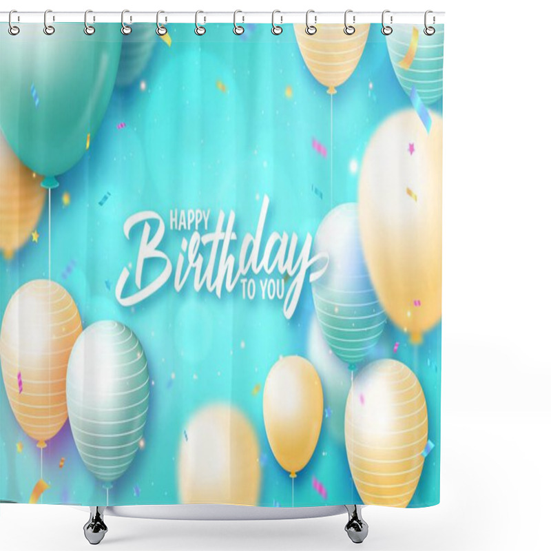 Personality  Happy Birthday Background With Pastel Blue Yellow Balloons Vector Design Illustration Shower Curtains