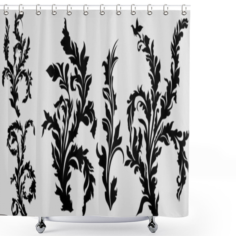 Personality  Black Vectorized Floral Elements Shower Curtains