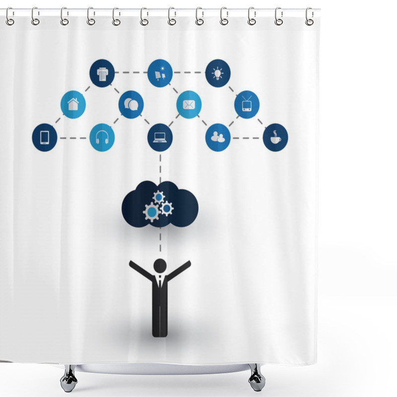 Personality  Digital World - Networks, IoT And Cloud Computing, Business And IT Management Concept Design With Icons Shower Curtains