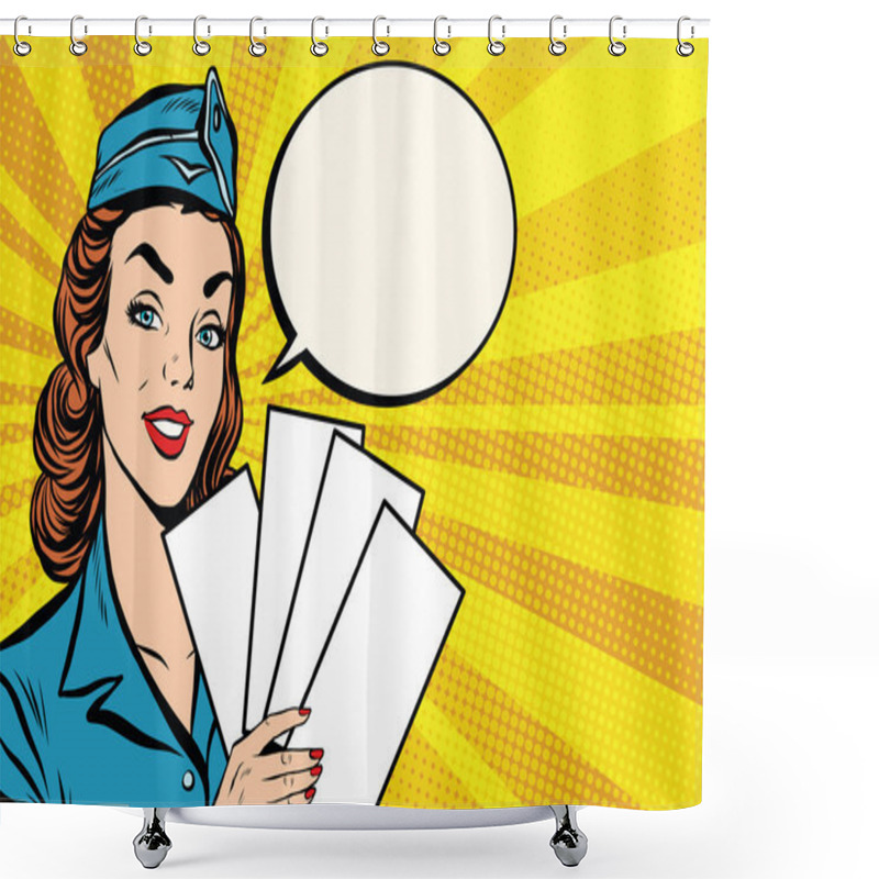 Personality  Girl Retro Stewardess With White Forms Brochure Ticket Shower Curtains