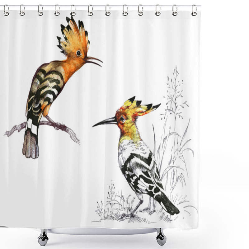 Personality  Bright Birds On Branches With Flowers Shower Curtains