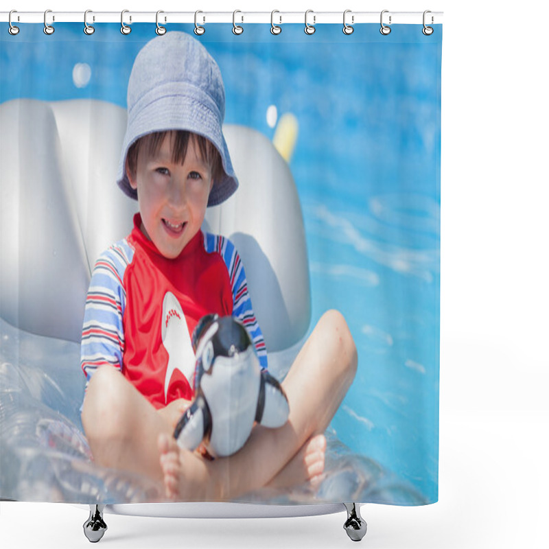 Personality  Sweet Little Boy, Swimming In Big Swimming Pool Shower Curtains