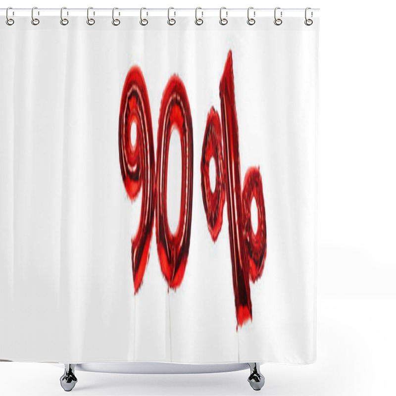 Personality  Number 90 And Percent Sign Red Balloons Isolated On White, Panoramic Shot Shower Curtains