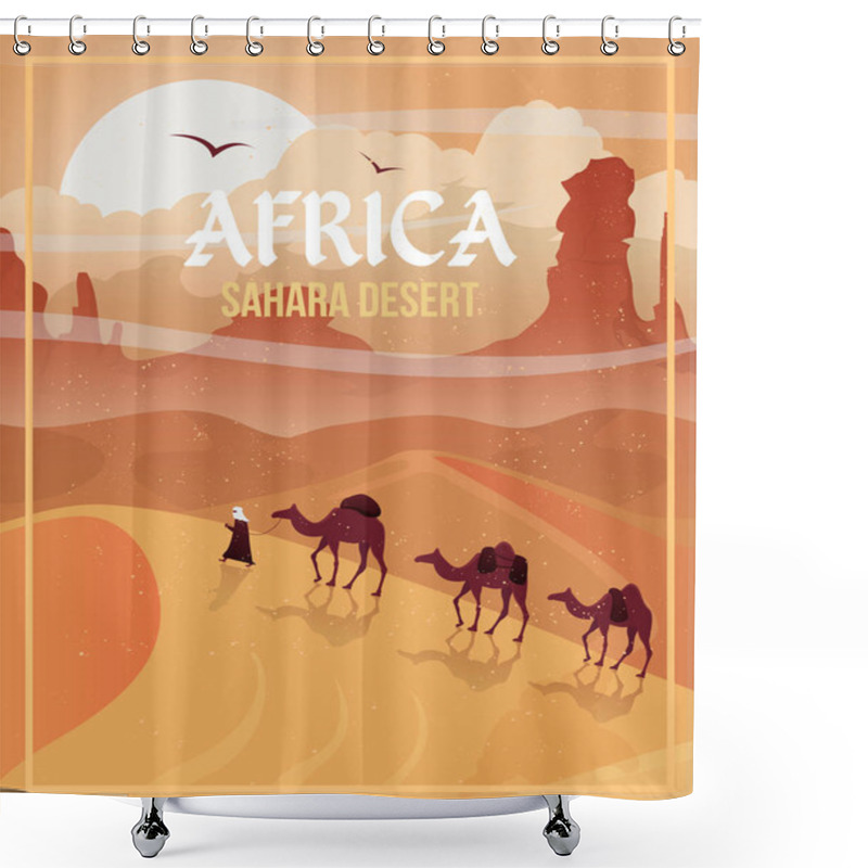 Personality  Africa. Desert Landscape With Camel Caravan. Shower Curtains