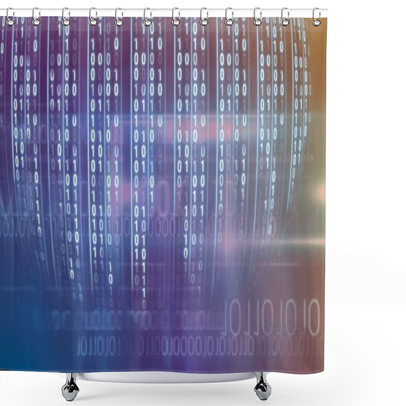 Personality  Composition Of Binary Coding Processing On Blue To Green Background. Data Processing, Technology And Computing Concept Digitally Generated Image. Shower Curtains