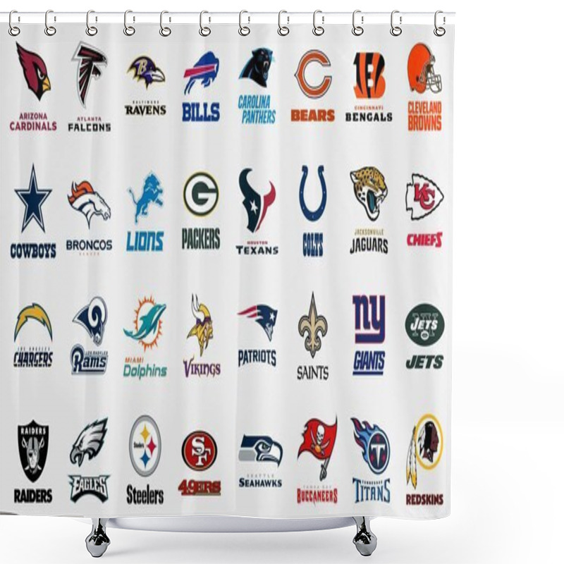 Personality  MILAN, ITALY - DECEMBER 12, 2018: Official High Quality Vector Logos Collection Of The 32 National Football League (NFL) Teams Isolated On White Background Shower Curtains