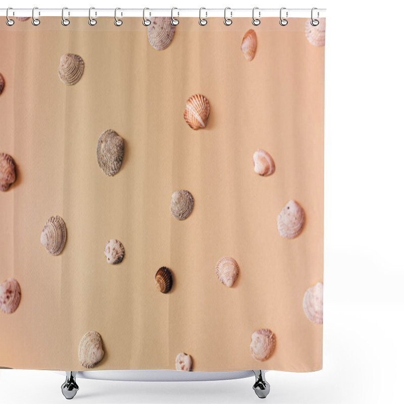 Personality  A Cute Pattern Or Wallpaper Made Of Sea Shells On A Beige Background. Summer Holidays On A Sandy Beach Concept. Shower Curtains