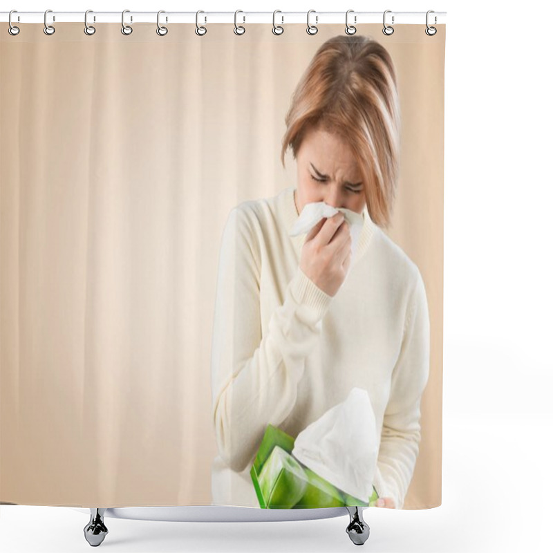 Personality   Woman Holding Handkerchieif Blowing Nose Shower Curtains