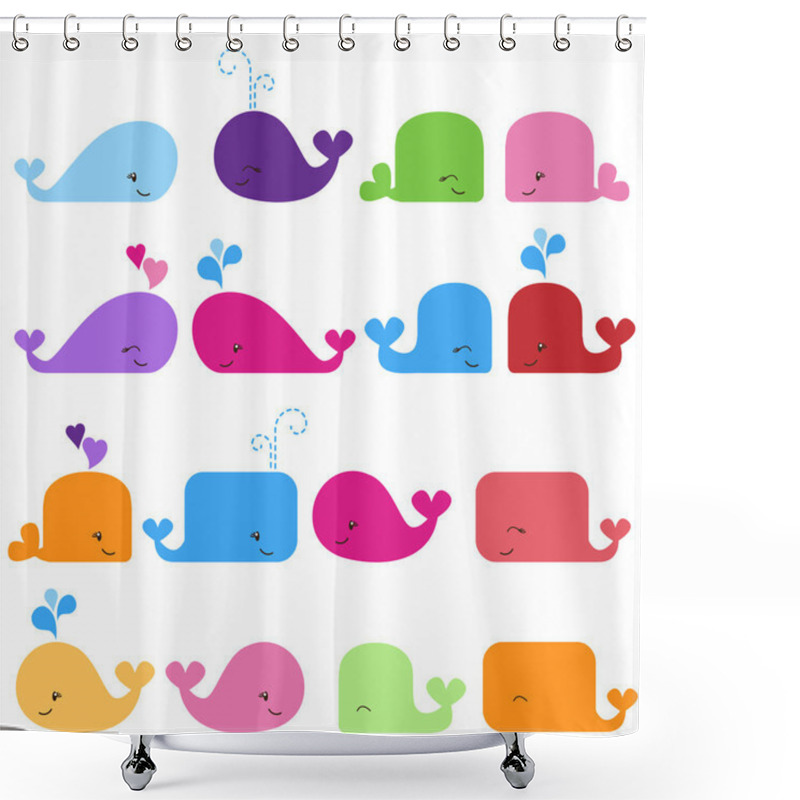 Personality  Rainbow Vector Set Of Cute Whales Shower Curtains