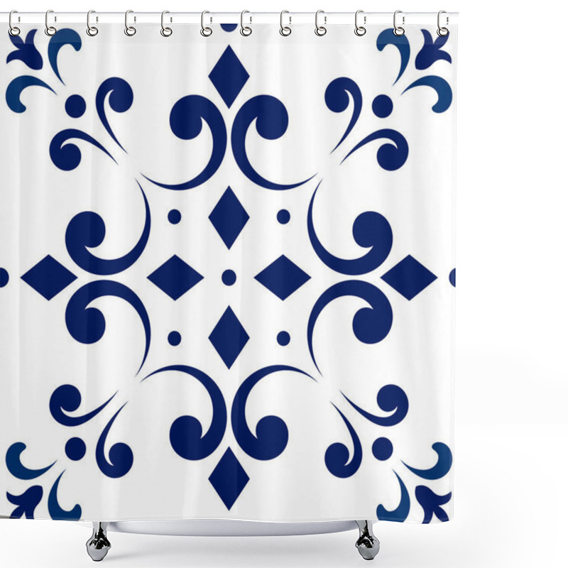 Personality  Talavera Pattern. Azulejos Portugal. Turkish Ornament. Moroccan Tile Mosaic. Spanish Porcelain. Ceramic Tableware, Folk Print. Spanish Pottery. Ethnic Background. Mediterranean Seamless Wallpaper. Shower Curtains