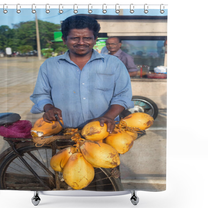 Personality  Local Man Selling Fresh Coconuts Shower Curtains