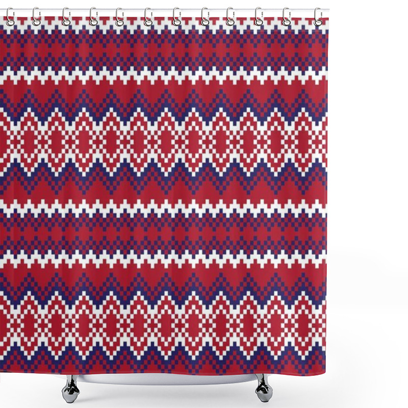 Personality  Red Christmas Fair Isle Pattern Background For Fashion Textiles, Knitwear And Graphics Shower Curtains