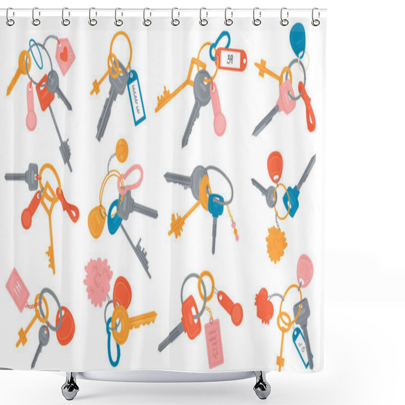 Personality  Bunch With Keys And Keychains To Lock And Unlock Home Door Set With Different Keys Shower Curtains