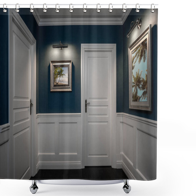 Personality  Empty Hallway With Elegant Wooden Moulding Panels On The Wall Shower Curtains